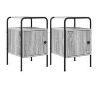 HETFTJN Set 2 Comodini Moderni Legno Grigio Sonoma 35x36,5x56 cm | Mobiletto versatile per camera da letto con anta chiusa, telaio in acciaio e sistema antiribaltamento per la sicurezza.