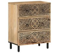HETFTJN Set 2 Credenze in Legno Massello di Mango 60x33x75 cm | Mobiletti portaoggetti vintage con intagli a mano e gambe in ferro, ideali per il soggiorno o corridoio.