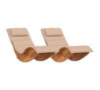 HETFTJN Set 2 Lettini da Sole in Legno di Acacia Massello Marrone | Eleganti sdraio da giardino e piscina con morbidi cuscini imbottiti per il massimo relax all'aperto sulla terrazza.