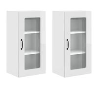 HETFTJN Set 2 Pensili da Parete Cucina Bianco Lucido Legno Ingegnerizzato | Mobiletto sospeso multiuso per cucina con 2 ante e 6 ripiani interni. Soluzione salvaspazio robusta con finitura lucida.