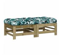 HETFTJN Set 2 Poggiapiedi da Giardino in Legno di Pino con Cuscini | Moduli componibili con morbidi cuscini motivo foglia per vivere il patio la terrazza o il balcone in pieno relax.