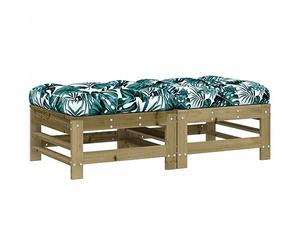HETFTJN Set 2 Poggiapiedi da Giardino in Legno di Pino con Cuscini | Moduli componibili con morbidi cuscini motivo foglia per vivere il patio la terrazza o il balcone in pieno relax.