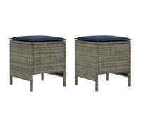 HETFTJN Set 2 Sgabelli da Giardino Rattan PE Poggiapiedi Esterno Grigio | Pouf compatti con cuscino sfoderabile blu navy per balcone, patio e soggiorno. Seduta extra e supporto versatile.