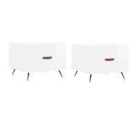HETFTJN Set 2 Tavolini da Salotto 50x50x40 cm Bianco Lucido | Design moderno con cassetto integrato e gambe in ferro stabili, ideale per arredare il soggiorno o la zona notte.