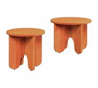 HETFTJN Set 2 Tavolini da Salotto Rotondi Legno Pino Marrone Cerato
