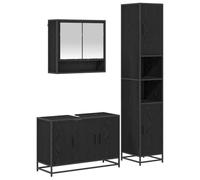 HETFTJN Set 3 pz Mobili da Bagno Moderni Colore Legno Vecchio con Specchio | Soluzione salvaspazio in legno ingegnerizzato con 7 ante per organizzare al meglio il bagno principale o degli ospiti.