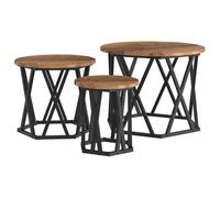 HETFTJN Set 3 Tavolini da Salotto Impilabili Nesting Legno Vecchio Acciaio | Tre tavoli bassi sovrapponibili salvaspazio per il soggiorno, ideali vicino al divano per bevande e decorazioni.
