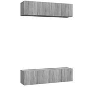 HETFTJN Set 4 Mobili TV da Parete Grigio Sonoma 60x30x30 cm | Mobile sospeso salvaspazio per il soggiorno, ideale per riporre decoder e accessori grazie alle ante a ribalta.