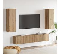 HETFTJN Set 4 Pezzi Mobile TV Montati a Parete Legno Ingegnerizzato Rovere Artigianale, Colore Marrone Design Salvaspazio Moderno per Soggiorno