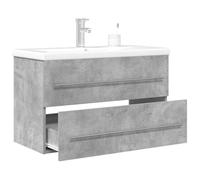 HETFTJN Set Bagno 2 Pezzi con Mobiletto Salvaspazio Grigio Cemento e Lavabo Ceramica Bianco, Armadietto Bagno a Parete 80 cm con Ampio Spazio Conservazione per Articoli Igienici