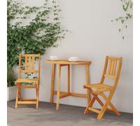 HETFTJN Set Bistro da Giardino 3 Pezzi Pieghevole in Legno Massello di Acacia, Tavolo Mezza-Rotonda 78x46x75 cm e 2 Sedie Pieghevoli per Balcone, Piccolo Giardino o Campeggio