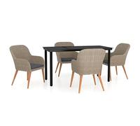 HETFTJN Set completo da giardino con 5 pezzi, 140 x 70 cm, effetto legno di acacia e cuscino grigio scuro, marrone/nero, per balconi e terrazze e giardini