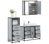 HETFTJN Set Completo Mobili Bagno 3 Pezzi Grigio Sonoma Legno Multistrato con Armadio Specchio Mobile Sottolavabo e Credenza - Design Elegante Salvaspazio per Arredamento Bagno
