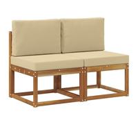 HETFTJN Set da 2 Divani Centrali da Esterno in Legno Massello di Acacia | Moduli componibili in acacia con cuscini beige imbottiti, ideali per arredare giardino, terrazza o patio con stile.