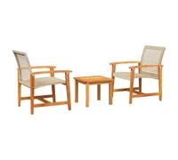 HETFTJN Set da 3 pezzi in rattan sintetico/legno di acacia beige, 43 x 43 x 36 cm, resistente ai raggi UV, struttura in legno per balconi e terrazzi