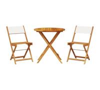 HETFTJN Set da 3 pezzi in tessuto bianco crema e legno massiccio di acacia, 70 cm, pieghevole, resistente alle intemperie, per balconi, giardini e terrazze, portata 110 kg per posto