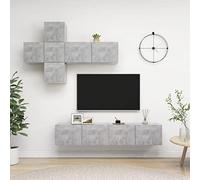 HETFTJN Set da 7 pezzi. Mobile TV sospeso in legno grigio cemento 30,5/80 cm di larghezza, design moderno, robusto spazio di archiviazione per soggiorno, corridoio, camera da letto