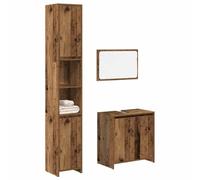 HETFTJN Set da bagno da 3 pezzi: mobiletto lavabo 60 × 33 × 60, armadio alto 30 × 30 × 183,5, specchio 60 × 37 - per WC degli ospiti o centro benessere