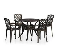 HETFTJN Set da bistrot in alluminio pressofuso bronzo, 90 cm, tavolo da giardino con 4 sedie, resistente alla ruggine e alle intemperie, design moderno per balcone, giardino e terrazza
