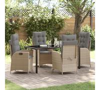 HETFTJN Set da Giardino 5 Pezzi Beige con Cuscini, Sedie da Esterno Regolabili e Tavolo in Rattan Sintetico per Pranzi all'Aperto su Balcone Terrazzo Giardino