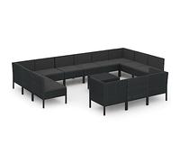 HETFTJN Set da giardino da 14 pezzi in polyrattan, set di divani modulari per esterni con cuscini, grande set per giardino e terrazza, include tavolo e 13 sedute, nero