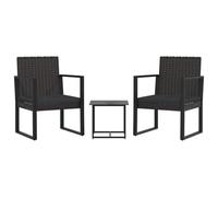 HETFTJN Set da giardino in polyrattan, 3 pezzi, con 2 divani singoli e tavolo, mobili da giardino per balcone e terrazza, cuscini inclusi, colore: nero