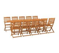 HETFTJN Set da pranzo da giardino, 11 pezzi, 280 x 90 x 75 cm, in legno massiccio di acacia, resistente alle intemperie, pieghevole, design moderno, robusto e durevole, per balcone, terrazza e