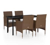 HETFTJN Set da pranzo da giardino, 140 x 70 cm, con 4 sedie e 4 cuscini, marrone nero, telaio in acciaio, rattan sintetico, tavolo in vetro, balcone/terrazza