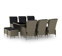 HETFTJN Set da pranzo da giardino, 200 x 100 cm, in polyrattan marrone, con regolazione della molla a gas, 6 poltrone regolabili e 2 poggiapiedi, design robusto in vetro per balcone, terrazza e
