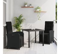 HETFTJN Set da Pranzo da Giardino 3 Pezzi con Cuscini Nero, Tavolo Quadrato 80x80 cm in Vetro Temperato, Sedie Poltrone per Balcone Terrazzo Piccoli Spazi Esterni Moderno