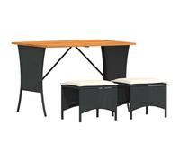 HETFTJN Set da pranzo da giardino, 3 pezzi, nero, in polyrattan, 105 x 75 cm, cuscino imbottito in legno di acacia, portata 110 kg, moderno, robusto, balcone e terrazza
