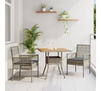 HETFTJN Set da Pranzo da Giardino 3 Pezzi Sedie e Tavolo Esterno in Rattan Sintetico Grigio Quadrato con Cuscini Design Moderno per Balcone Terrazzo Piccoli Spazi