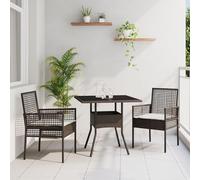 HETFTJN Set da Pranzo da Giardino 3 Pezzi Tavolo e Sedie Quadrato Marrone Polyrattan Naturale per Balcone Terrazzo Piccoli Spazi Esterni
