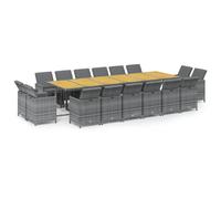 HETFTJN Set da pranzo da giardino, 330 cm, in polyrattan, grigio con piano in legno di acacia, resistente agli agenti atmosferici, design robusto per terrazze, balconi e attività all'aperto