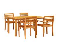 HETFTJN Set da pranzo da giardino, 5 pezzi, 140 x 80 cm, in legno massiccio di acacia, marrone, con comode sedie, robusto e resistente alle intemperie, per balconi, terrazze e piccoli giardini