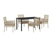 HETFTJN Set da pranzo da giardino, 5 pezzi, beige e rattan sintetico, 80 x 80 cm, poltrona 53 x 60 x 85 cm, cuscino di seduta, durevole, design moderno, robusto per terrazza, balcone e cose da esterno
