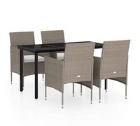 HETFTJN Set da pranzo da giardino, 5 pezzi, colore beige, nero, 140 x 70 cm, 4 sedie con cuscino in rattan PE resistente alle intemperie e acciaio verniciato a polvere, design moderno per piccoli