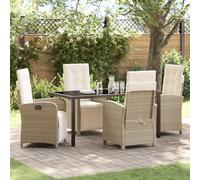 HETFTJN Set da Pranzo da Giardino 5 Pezzi con Cuscini in Rattan Sintetico Beige e Tavolo Nero in Vetro Temperato 160x80x73 cm per Esterno Balcone Terrazzo