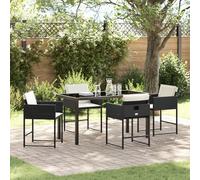HETFTJN Set da Pranzo da Giardino 5 Pezzi con Cuscini Nero Polyrattan Tavolo Sedie per Balcone Terrazzo