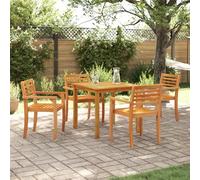 HETFTJN Set da Pranzo da Giardino 5 Pezzi con Tavolo Quadrato e 4 Sedie in Legno Massello di Acacia Marrone, Design a Doghe per Drenaggio e Comfort, per Esterno Patio Balcone Terrazza