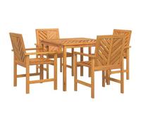 HETFTJN Set da pranzo da giardino, 5 pezzi, in legno di acacia, marrone, 90 x 200 cm, con 2 sedie e pance, resistente alle intemperie, per balcone e sala da pranzo all'aperto