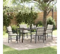 HETFTJN Set da Pranzo da Giardino 5 Pezzi in Rattan PE Nero con Cuscini, Tavolo e Sedie da Esterno per Balcone Terrazzo, Design Moderno e Struttura Robusta