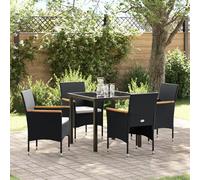 HETFTJN Set da Pranzo da Giardino 5 Pezzi Nero con Sedie e Tavolo in Rattan Plastico Sintetico, Struttura Solida in Acciaio e Braccioli Legno per Balcone, Terrazzo, Esterno