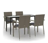 HETFTJN Set da pranzo da giardino, 5 pezzi, nero, grigio, 140 x 70 cm, con panca in rattan sintetico e cuscini imbottiti, salone resistente alle intemperie, per piccoli balconi, terrazze e giardini