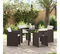 HETFTJN Set da Pranzo da Giardino 5 Pezzi Sedie da Esterno con Cuscini Marrone Rattan Polimerico Pieghevole per Balcone Terrazzo Giardino Comfortevole e Durevole
