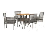 HETFTJN Set da Pranzo da Giardino 5 Pz in Polyrattan Grigio e Legno | Tavolo 80x80 cm con piano in acacia marrone e 4 sedie per cene all'aperto su terrazzo, balcone o patio estivo.