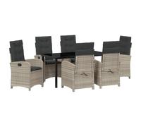 HETFTJN Set da pranzo da giardino, 7 pezzi, 160 x 80 cm, in polyrattan, grigio chiaro, con cuscini, moderno set da pranzo per esterni, robusto e durevole, per terrazza, balcone e giardino