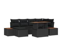 HETFTJN Set da pranzo da giardino, 7 pezzi, in polyrattan e legno di acacia, set modulare con vano portaoggetti, moderno gruppo di sedute per 6 persone, per terrazza e giardino, con cuscino incluso