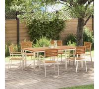 HETFTJN Set da Pranzo da Giardino 7 Pezzi Legno Massello Teak con Tavolo Esterno Rettangolare 200x90x74.5 cm e 6 Sedie Impilabili, Design Moderno e Durevole per Balcone Patio Giardino