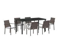 HETFTJN Set da pranzo da giardino, 7 pezzi, marrone e nero, in rattan sintetico, design moderno, con telaio in acciaio verniciato a polvere, resistente ai raggi UV, per piccoli balconi, terrazze o